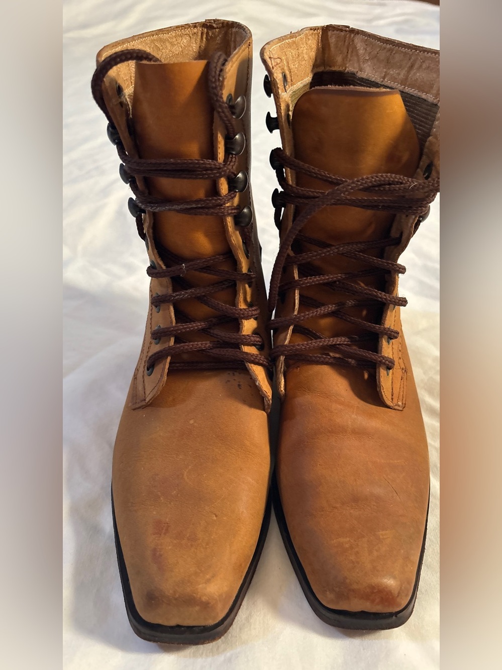 Antologico Women’s Size 5 Tan Brown Leather Lace-Up Ankle Boots Square Toe